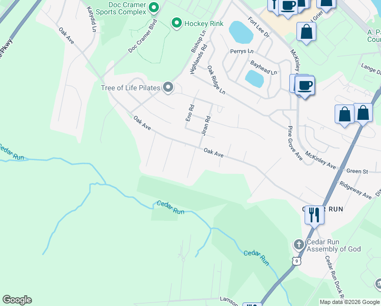 map of restaurants, bars, coffee shops, grocery stores, and more near 5 Gajewski Lane in Stafford Township