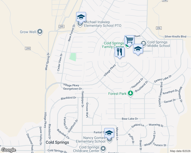 map of restaurants, bars, coffee shops, grocery stores, and more near 17604 Alexandria Court in Reno