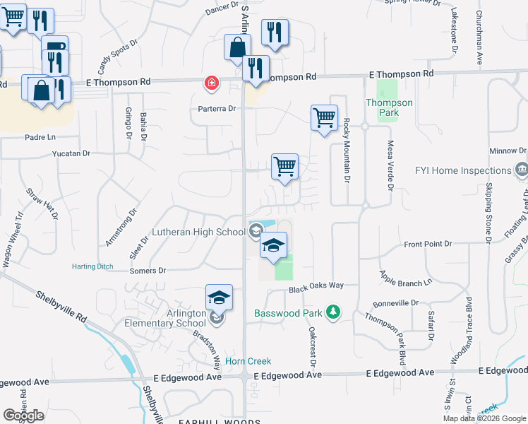map of restaurants, bars, coffee shops, grocery stores, and more near 5432 Carriage Corner Place in Indianapolis