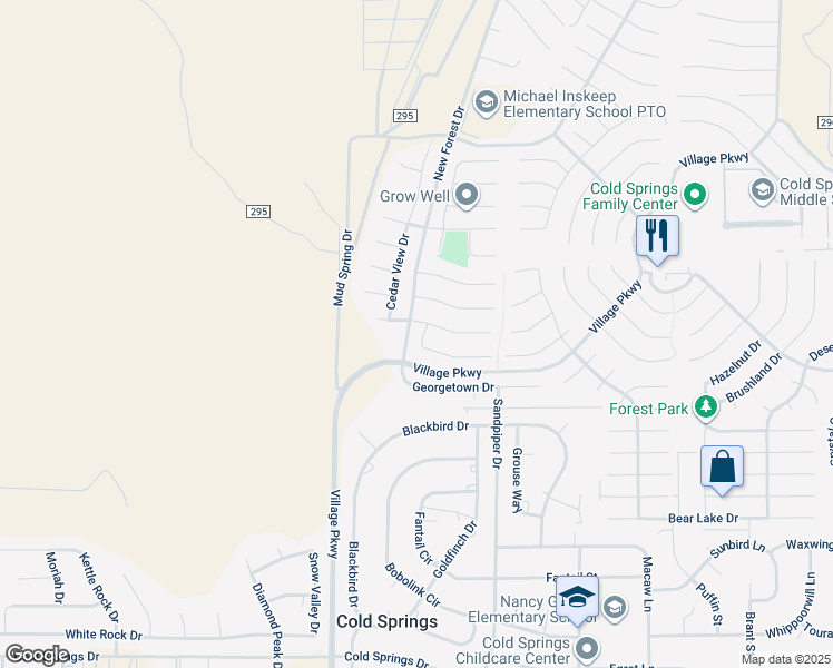 map of restaurants, bars, coffee shops, grocery stores, and more near 17860 Fairfax Court in Reno