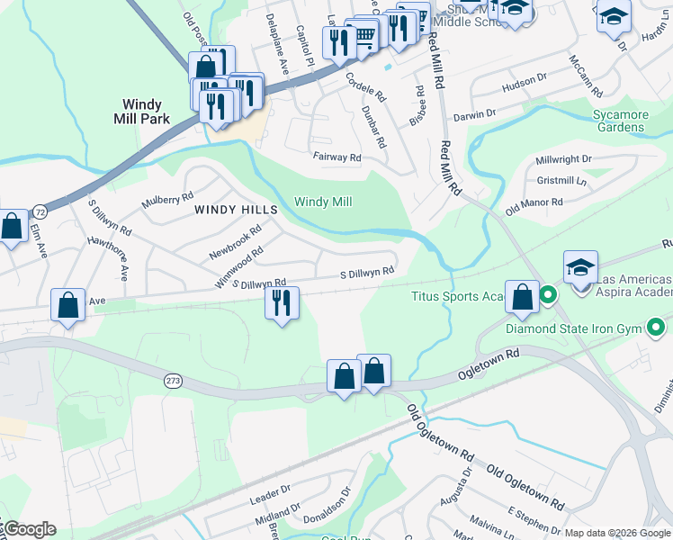 map of restaurants, bars, coffee shops, grocery stores, and more near 246 South Dillwyn Road in Newark