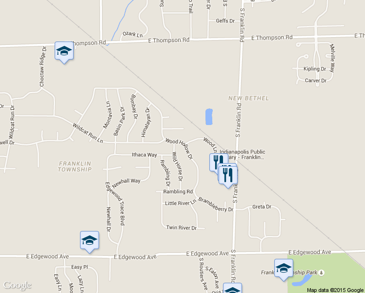 map of restaurants, bars, coffee shops, grocery stores, and more near 5490 Wood Hollow Drive in Indianapolis