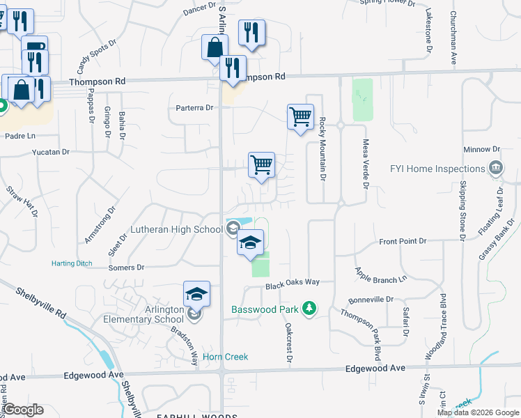 map of restaurants, bars, coffee shops, grocery stores, and more near 5424 Cutter Corner Way in Indianapolis