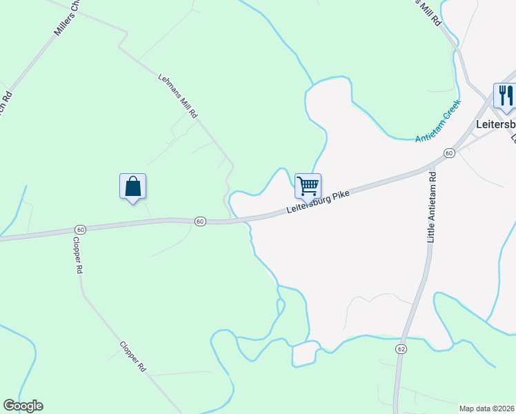 map of restaurants, bars, coffee shops, grocery stores, and more near 21000 Leitersburg Pike in Hagerstown