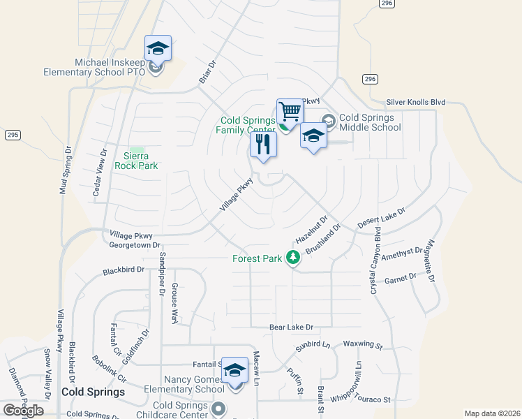 map of restaurants, bars, coffee shops, grocery stores, and more near 18224 Silverleaf Court in Reno