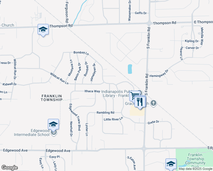 map of restaurants, bars, coffee shops, grocery stores, and more near 5452 Wood Hollow Drive in Indianapolis