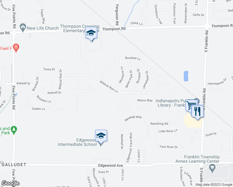 map of restaurants, bars, coffee shops, grocery stores, and more near 7725 Wildcat Run Lane in Indianapolis