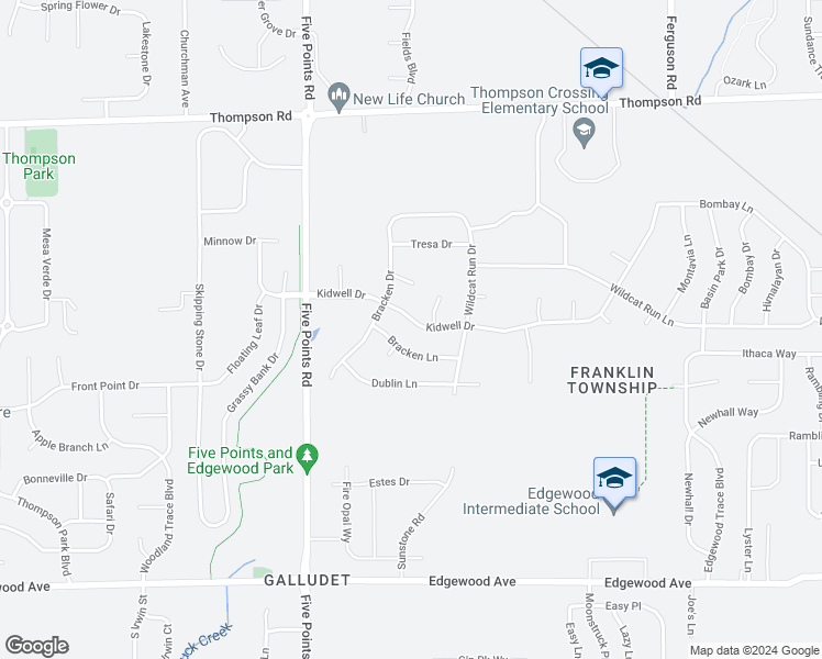 map of restaurants, bars, coffee shops, grocery stores, and more near 7215 Kidwell Drive in Indianapolis