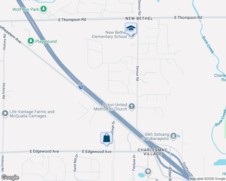 map of restaurants, bars, coffee shops, grocery stores, and more near 10548 Southeastern Avenue in Indianapolis