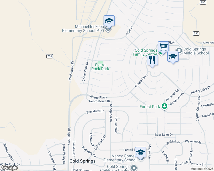 map of restaurants, bars, coffee shops, grocery stores, and more near 17725 Davenport Lane in Reno