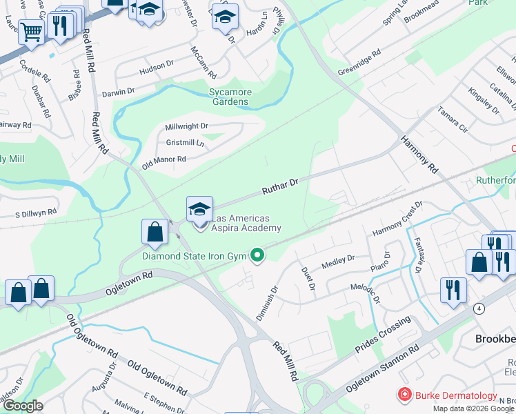 map of restaurants, bars, coffee shops, grocery stores, and more near 300 Ruthar Drive in Newark