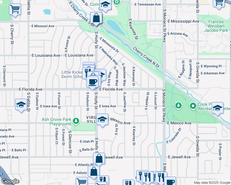 map of restaurants, bars, coffee shops, grocery stores, and more near 1546 South Jersey Street in Denver