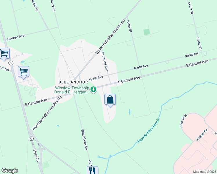 map of restaurants, bars, coffee shops, grocery stores, and more near 126 East Central Avenue in Hammonton