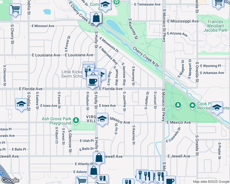 map of restaurants, bars, coffee shops, grocery stores, and more near 1546 South Jersey Street in Denver