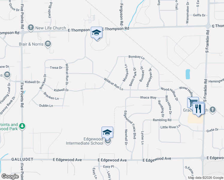 map of restaurants, bars, coffee shops, grocery stores, and more near 5461 Montavia Circle in Indianapolis