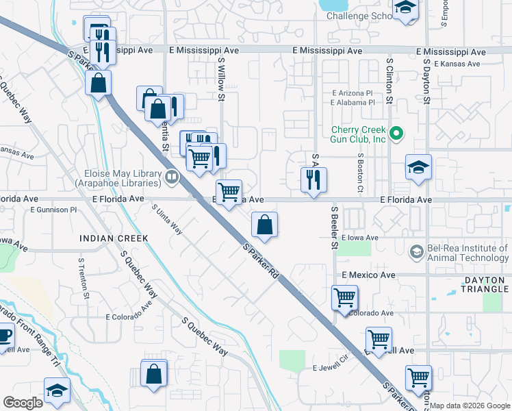 map of restaurants, bars, coffee shops, grocery stores, and more near in Four Square Mile