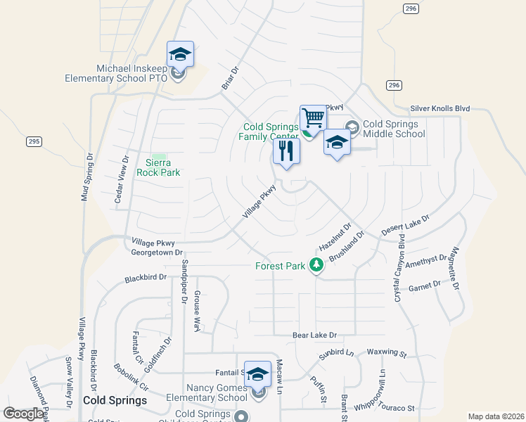 map of restaurants, bars, coffee shops, grocery stores, and more near 18224 Silverleaf Court in Reno