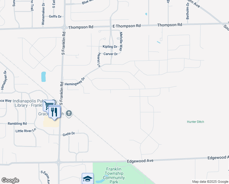 map of restaurants, bars, coffee shops, grocery stores, and more near 8813 Faulkner Drive in Indianapolis