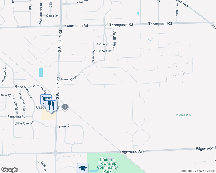 map of restaurants, bars, coffee shops, grocery stores, and more near 8813 Faulkner Drive in Indianapolis