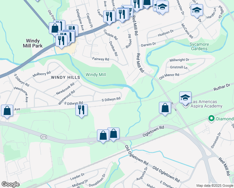 map of restaurants, bars, coffee shops, grocery stores, and more near 271 South Dillwyn Road in Newark