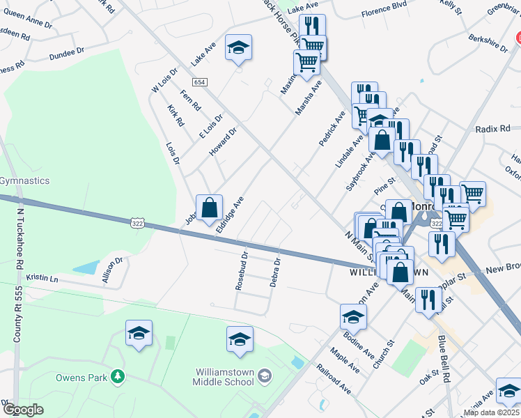 map of restaurants, bars, coffee shops, grocery stores, and more near 401 North Main Street in Monroe