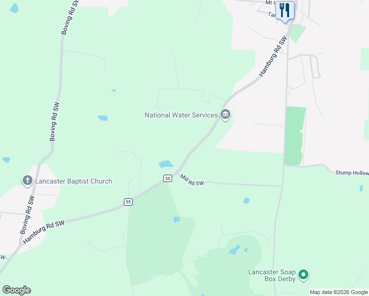 map of restaurants, bars, coffee shops, grocery stores, and more near 414 Hamburg Road Southwest in Lancaster