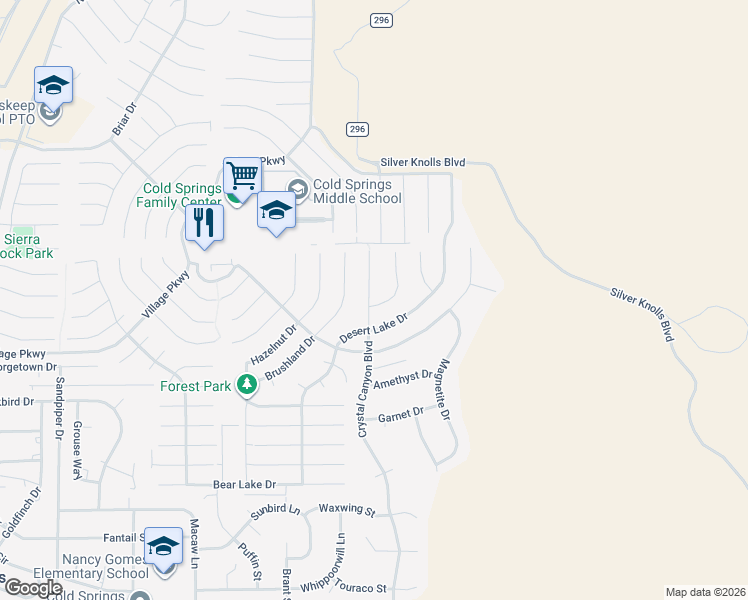 map of restaurants, bars, coffee shops, grocery stores, and more near 17291 Posy Lake Court in Reno