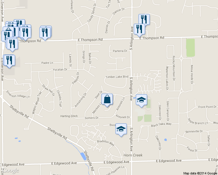 map of restaurants, bars, coffee shops, grocery stores, and more near 5827 Timber Lake Way in Indianapolis