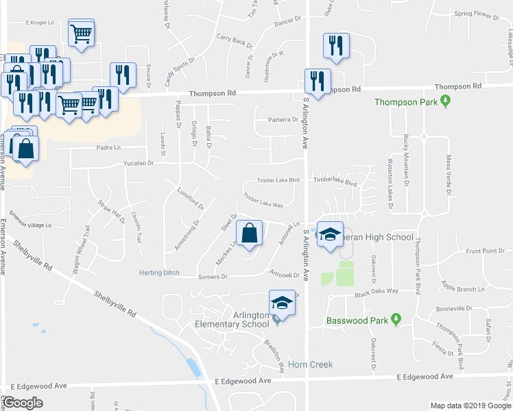 map of restaurants, bars, coffee shops, grocery stores, and more near 5824 Timber Lake Way in Indianapolis
