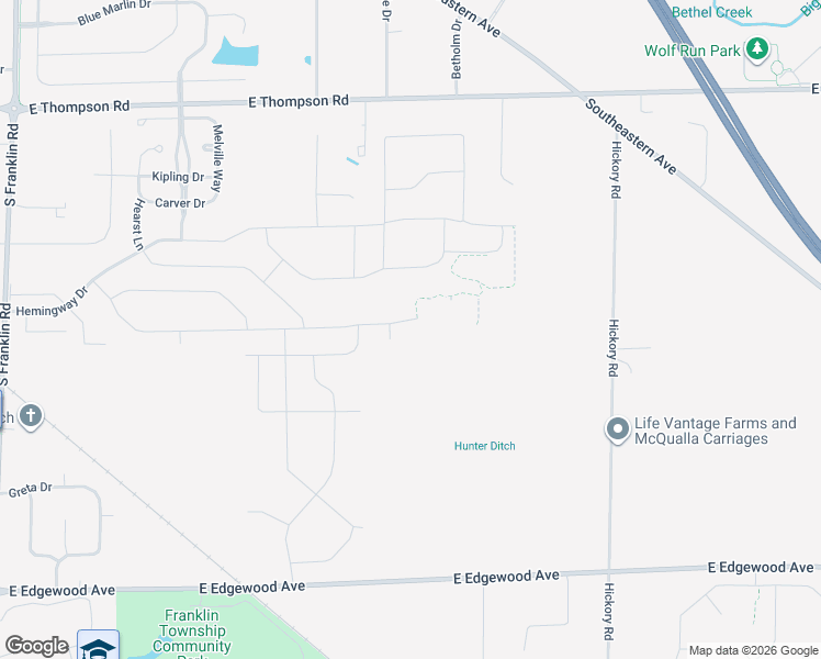 map of restaurants, bars, coffee shops, grocery stores, and more near 5252 Hickory Road in Indianapolis