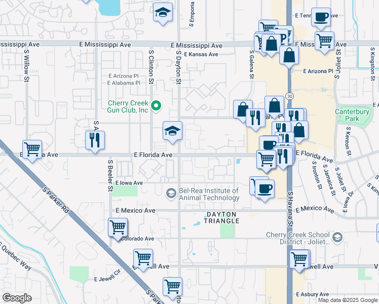 map of restaurants, bars, coffee shops, grocery stores, and more near 1468 South Dayton Circle in Denver