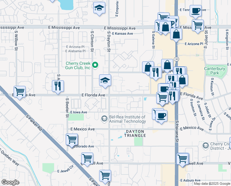 map of restaurants, bars, coffee shops, grocery stores, and more near 1468 South Dayton Circle in Denver