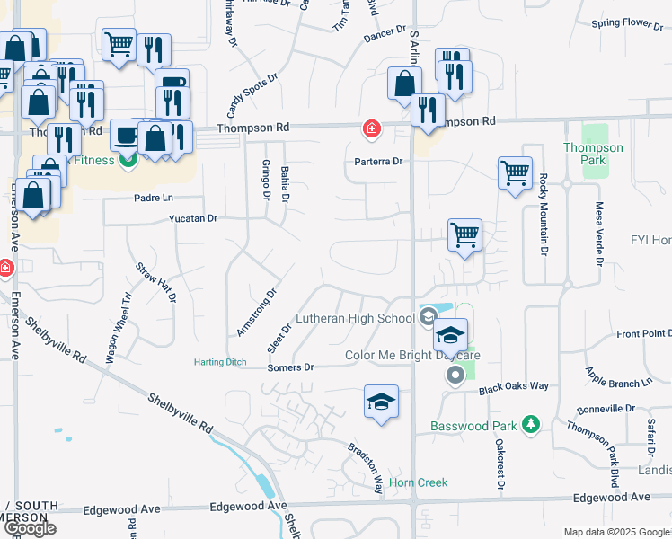 map of restaurants, bars, coffee shops, grocery stores, and more near 5819 Timber Lake Way in Indianapolis