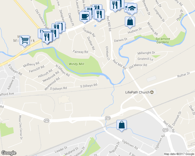 map of restaurants, bars, coffee shops, grocery stores, and more near 344 North Dillwyn Road in Newark