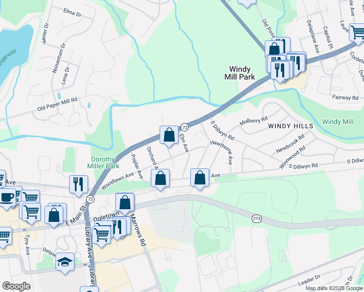 map of restaurants, bars, coffee shops, grocery stores, and more near 6 Elm Avenue in Newark