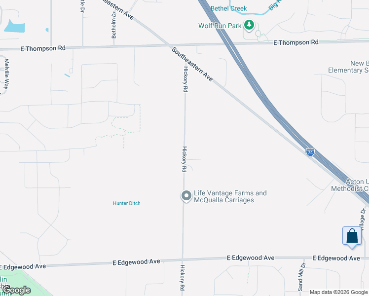 map of restaurants, bars, coffee shops, grocery stores, and more near 5444 Hickory Road in Indianapolis
