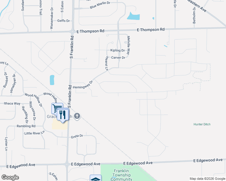 map of restaurants, bars, coffee shops, grocery stores, and more near 8751 Twain Lane in Indianapolis