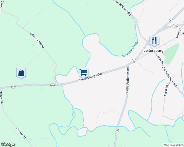 map of restaurants, bars, coffee shops, grocery stores, and more near 21140 Leitersburg Pike in Hagerstown