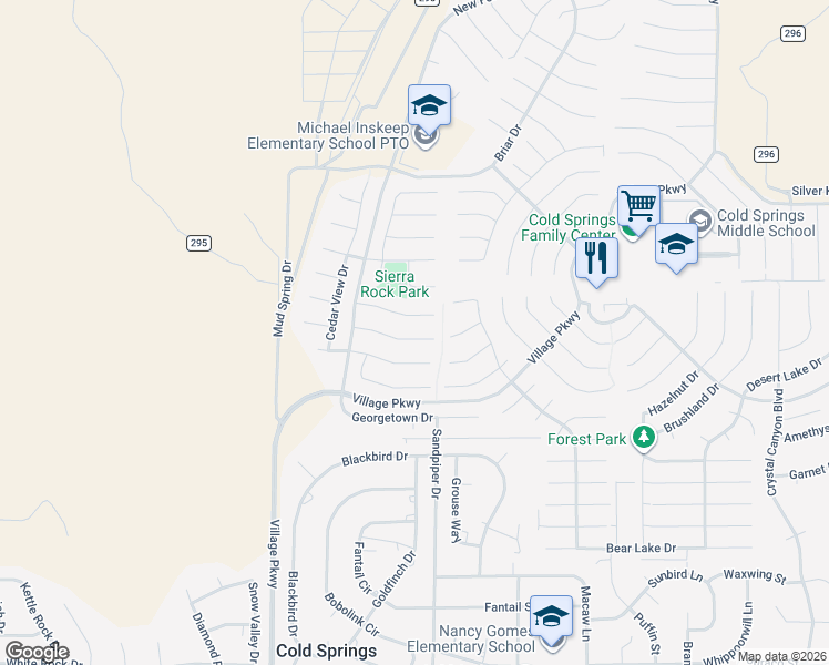 map of restaurants, bars, coffee shops, grocery stores, and more near 17720 Oakview Court in Reno