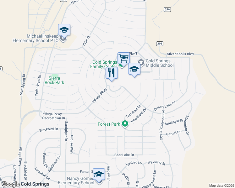 map of restaurants, bars, coffee shops, grocery stores, and more near 18671 Jutewood Court in Reno