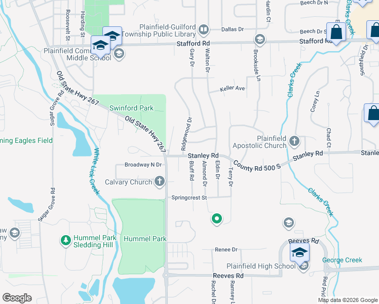 map of restaurants, bars, coffee shops, grocery stores, and more near 1004 Stanley Road in Plainfield