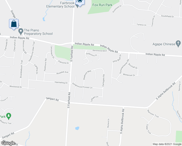 map of restaurants, bars, coffee shops, grocery stores, and more near 96 Shelford Way in Dayton