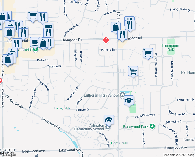 map of restaurants, bars, coffee shops, grocery stores, and more near 5824 Timber Lake Way in Indianapolis