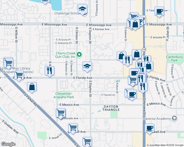 map of restaurants, bars, coffee shops, grocery stores, and more near 1461 South Dayton Street in Denver