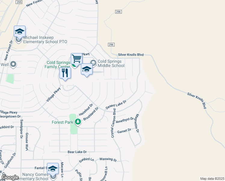 map of restaurants, bars, coffee shops, grocery stores, and more near 17431 Crystal Canyon Boulevard in Reno