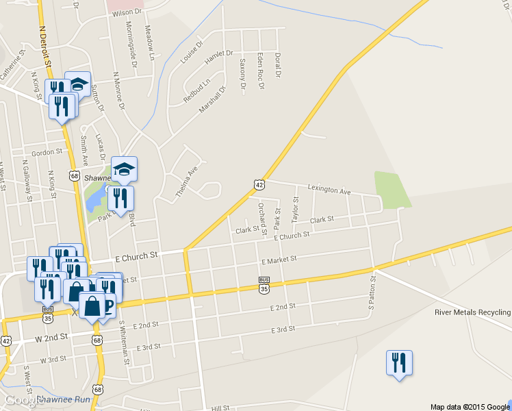 map of restaurants, bars, coffee shops, grocery stores, and more near 276 Orchard St in Xenia