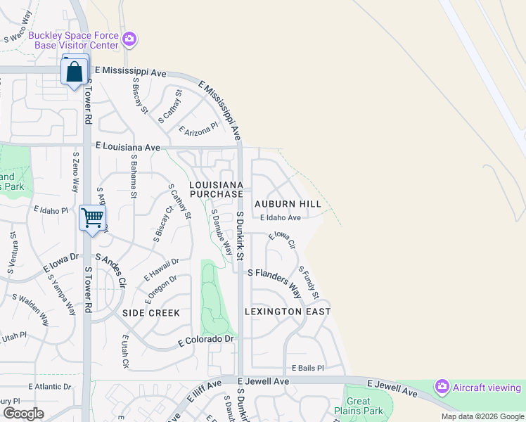 map of restaurants, bars, coffee shops, grocery stores, and more near 1467 South Flanders Street in Aurora