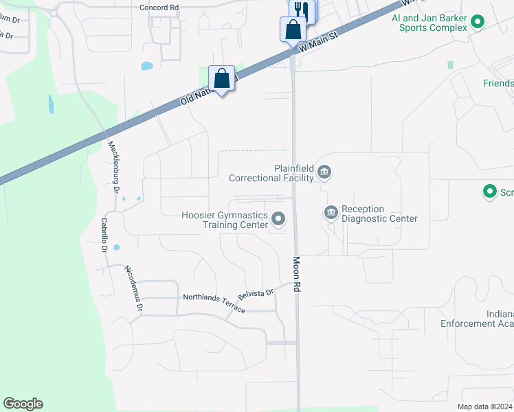 map of restaurants, bars, coffee shops, grocery stores, and more near 5865 Sugar Lane in Plainfield