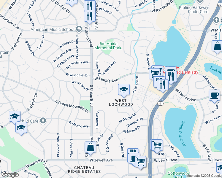 map of restaurants, bars, coffee shops, grocery stores, and more near 1557 South Queen Court in Denver