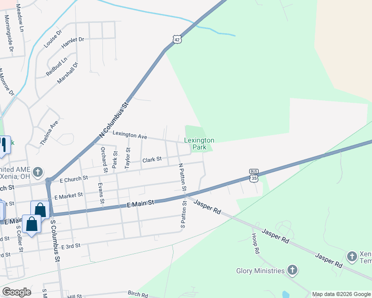 map of restaurants, bars, coffee shops, grocery stores, and more near 1053 Lexington Avenue in Xenia